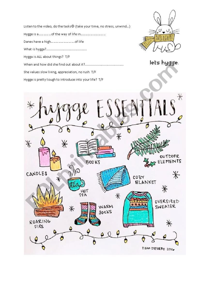 HYGGE Danish key to happiness worksheet