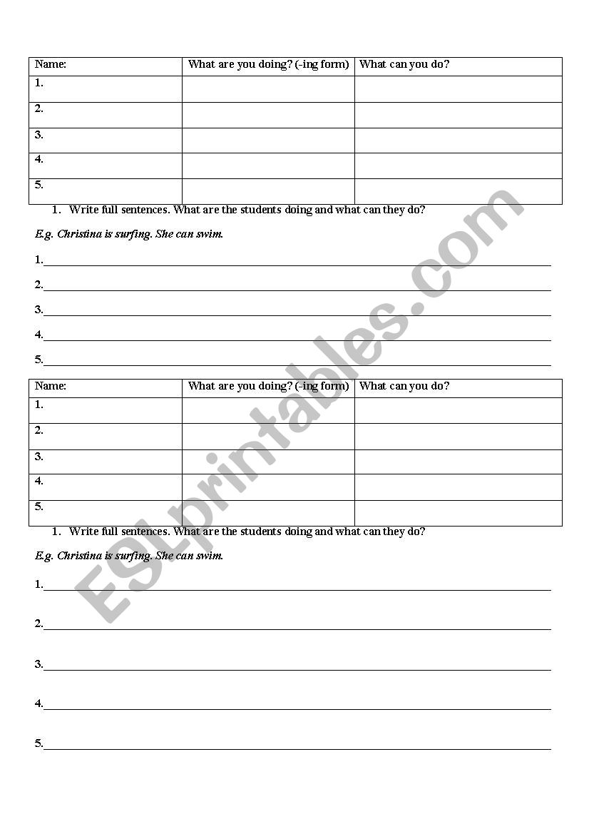 What are you doing...? table worksheet