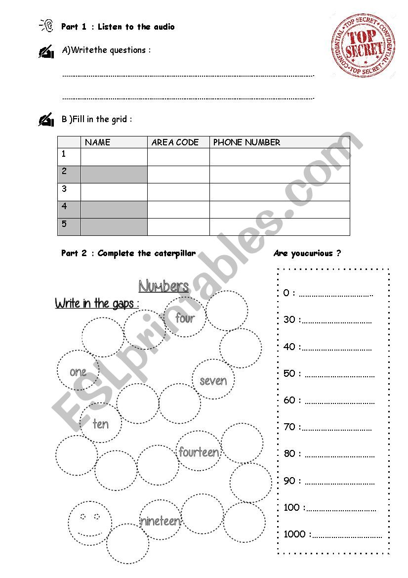 Whats your phone number ? worksheet