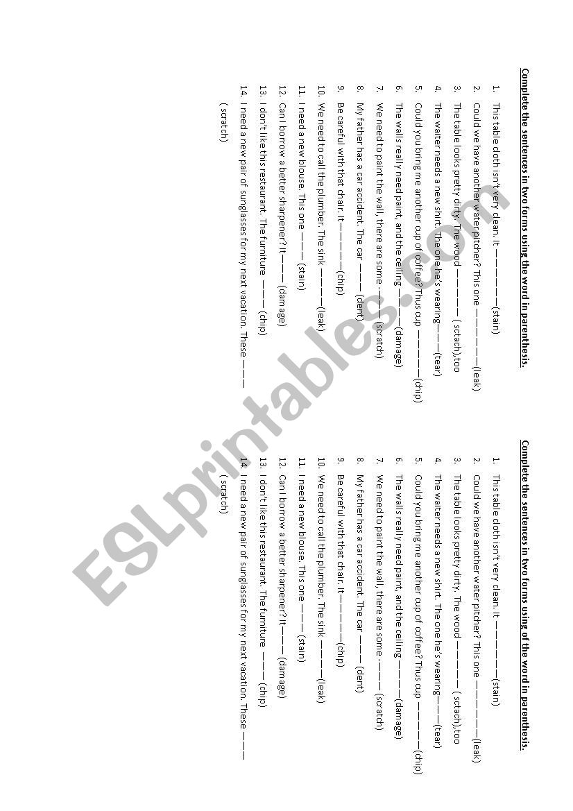 damages worksheet