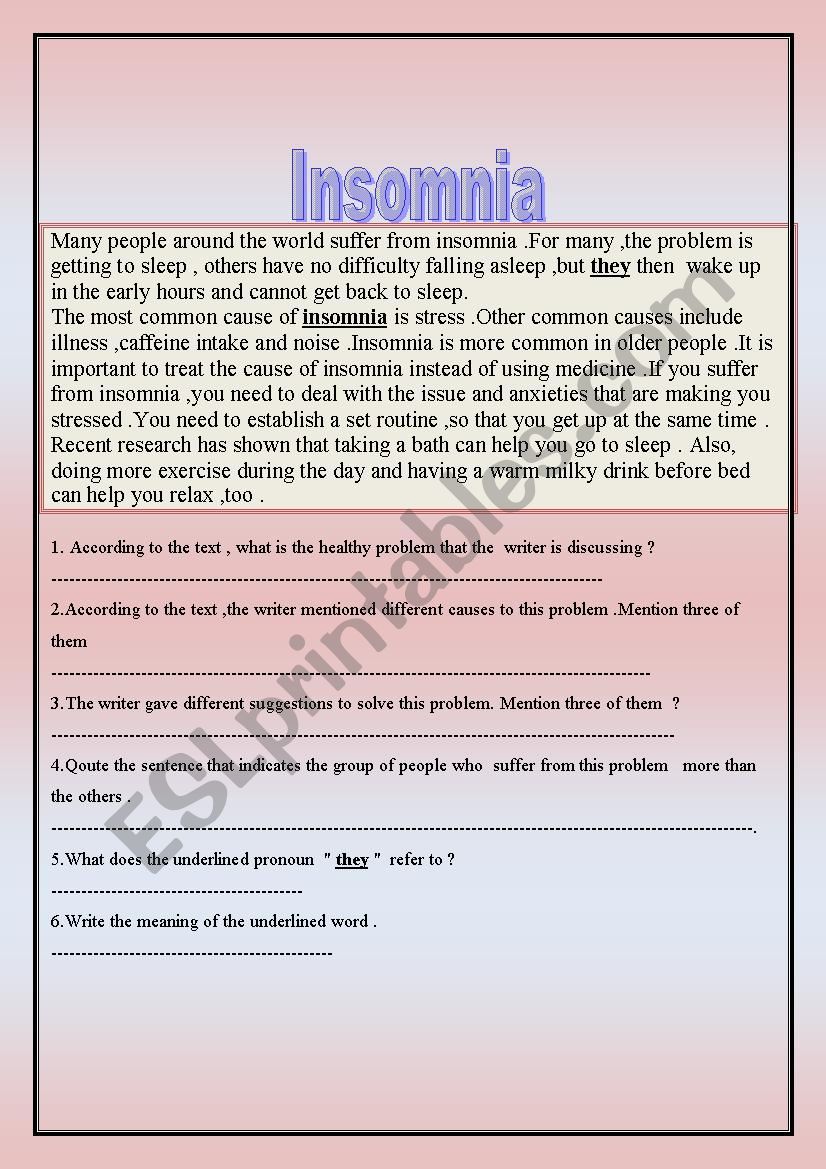 Insomnia worksheet
