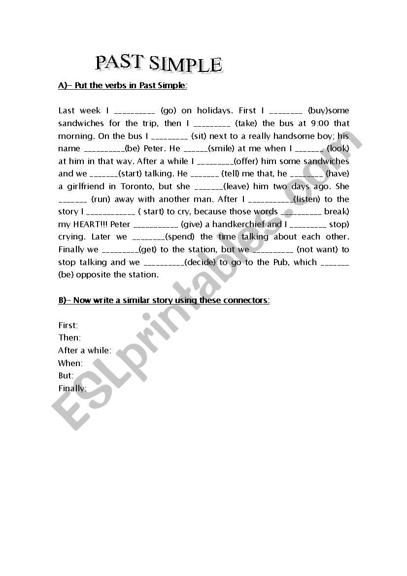 Past Simple gap story worksheet