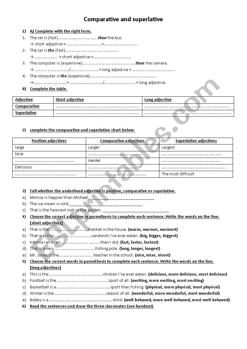 comparative and superlative worksheet