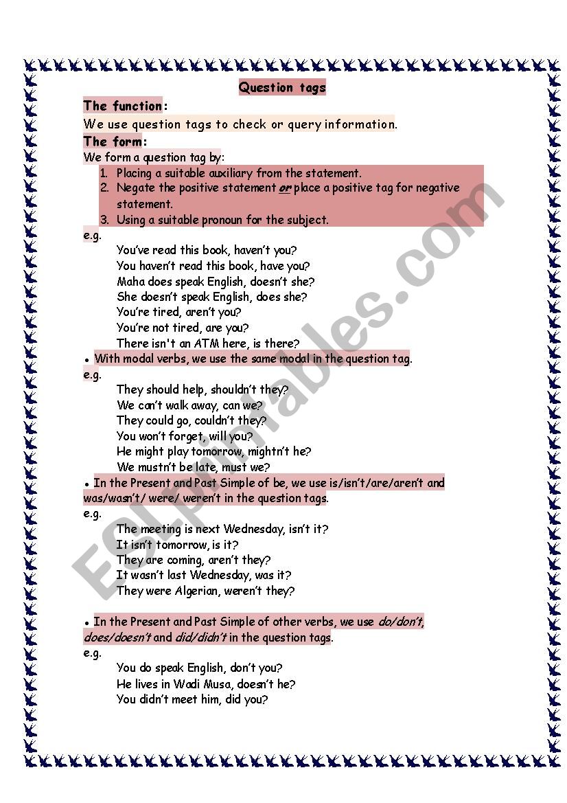 Tag Question worksheet