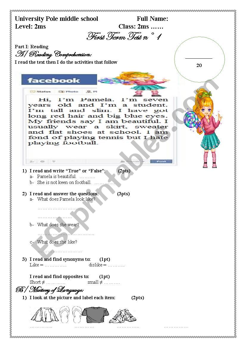 first term test worksheet