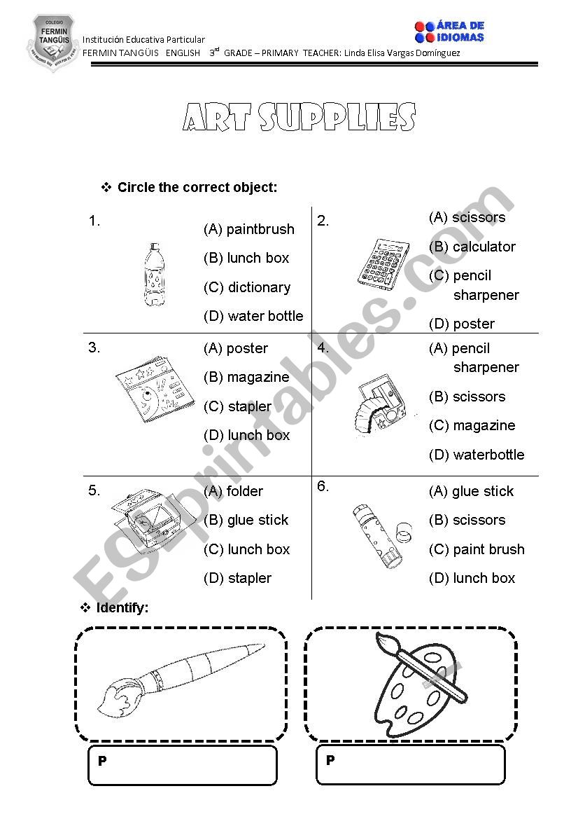 ART SUPPLIES worksheet