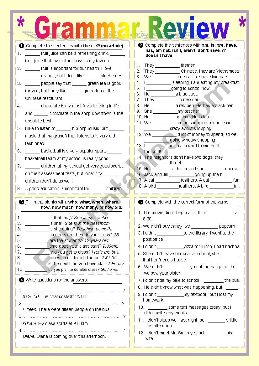 5th Grade Mixed Grammar Review Worksheets 99worksheets - Bank2home.com