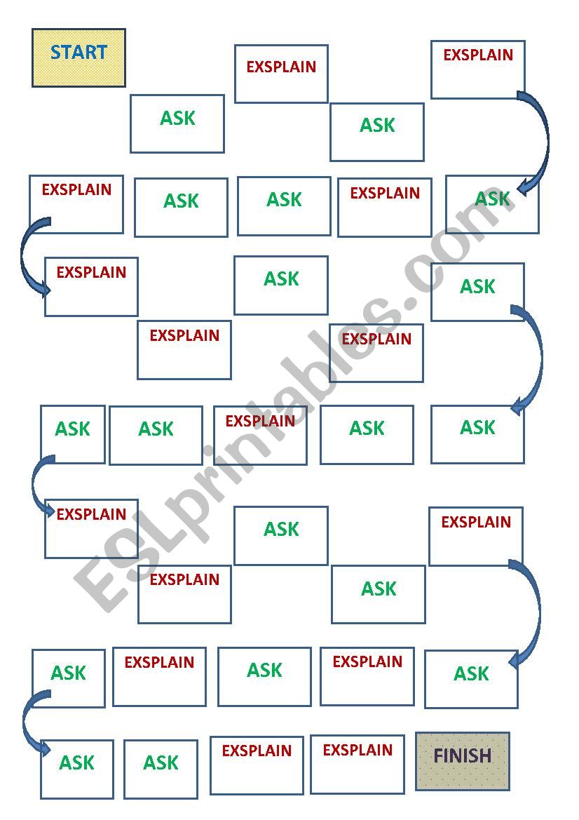 Ask and explain board game worksheet