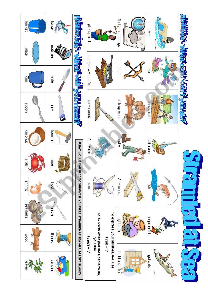 Vocabulary - activities / objects needed to survive on an island Vocabulary - activities / objects needed to survive on an island