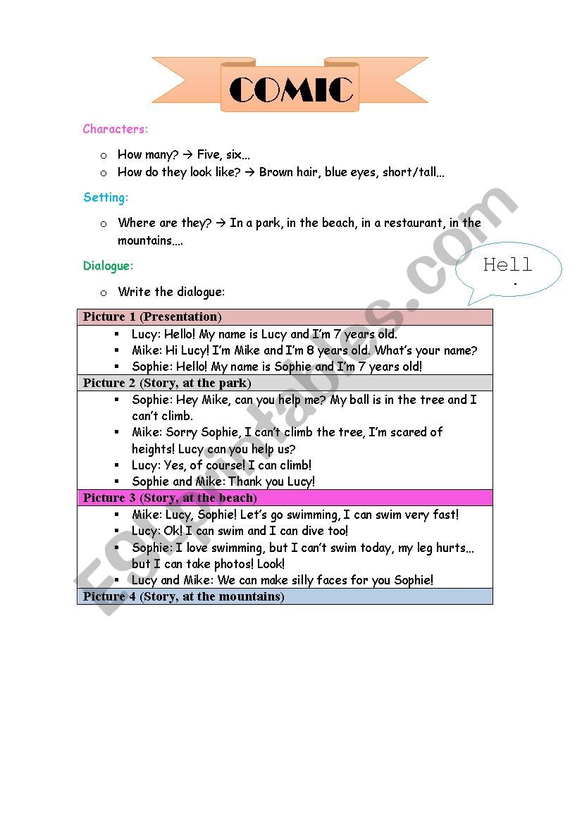 Comic creation worksheet