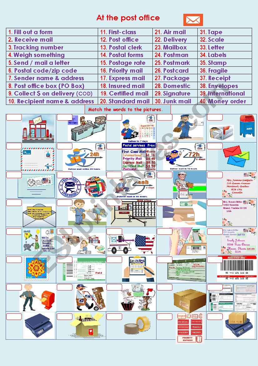 At the post office Quiz worksheet