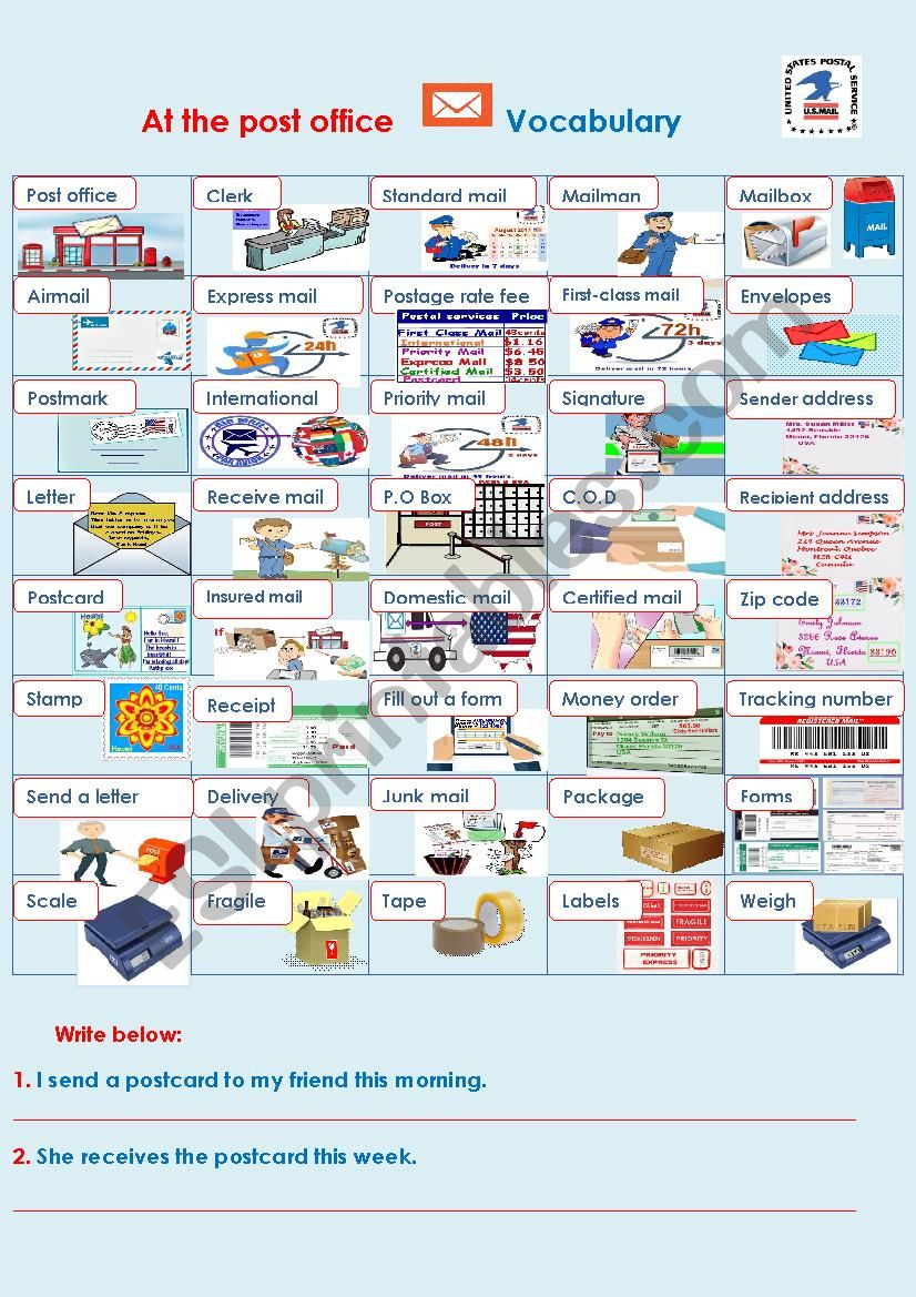 At the post office Vocabulary worksheet