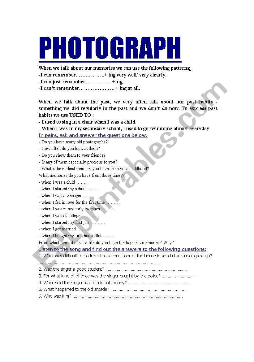 photograph worksheet