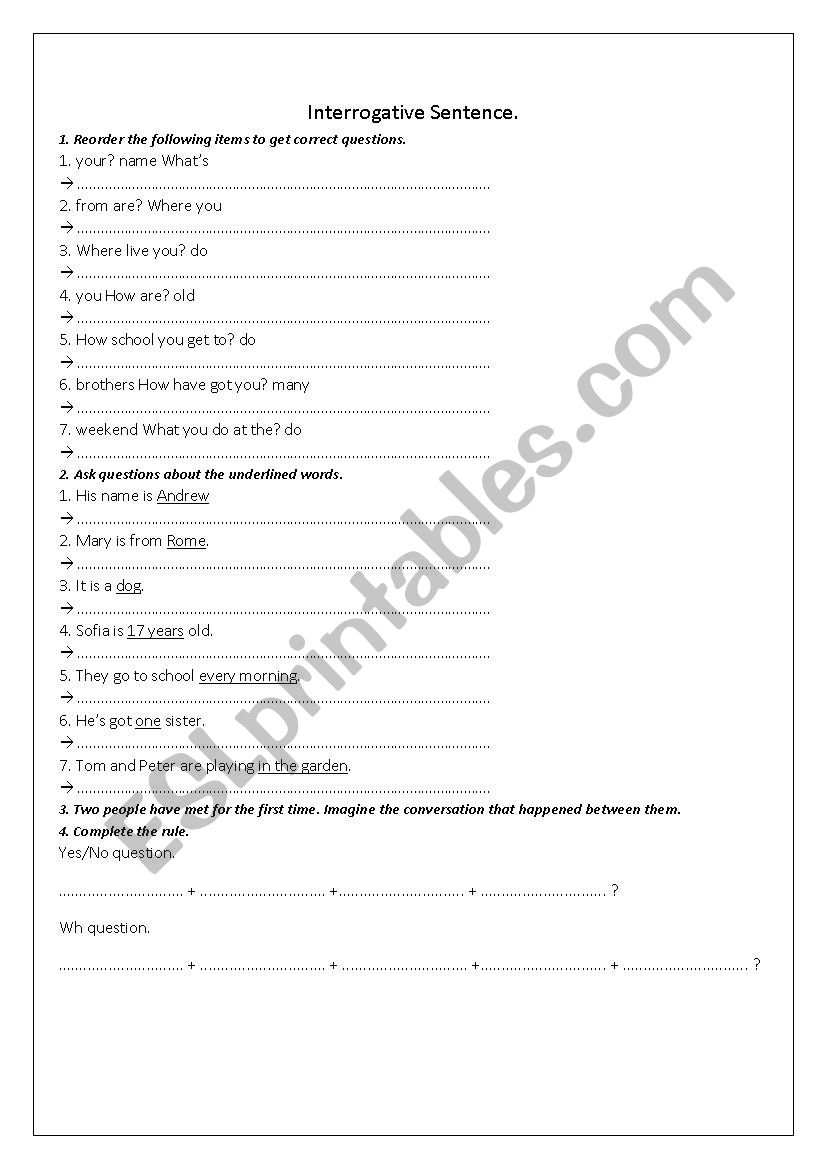 Interrogative Form worksheet