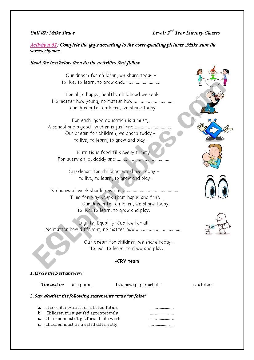 childrens rights  worksheet