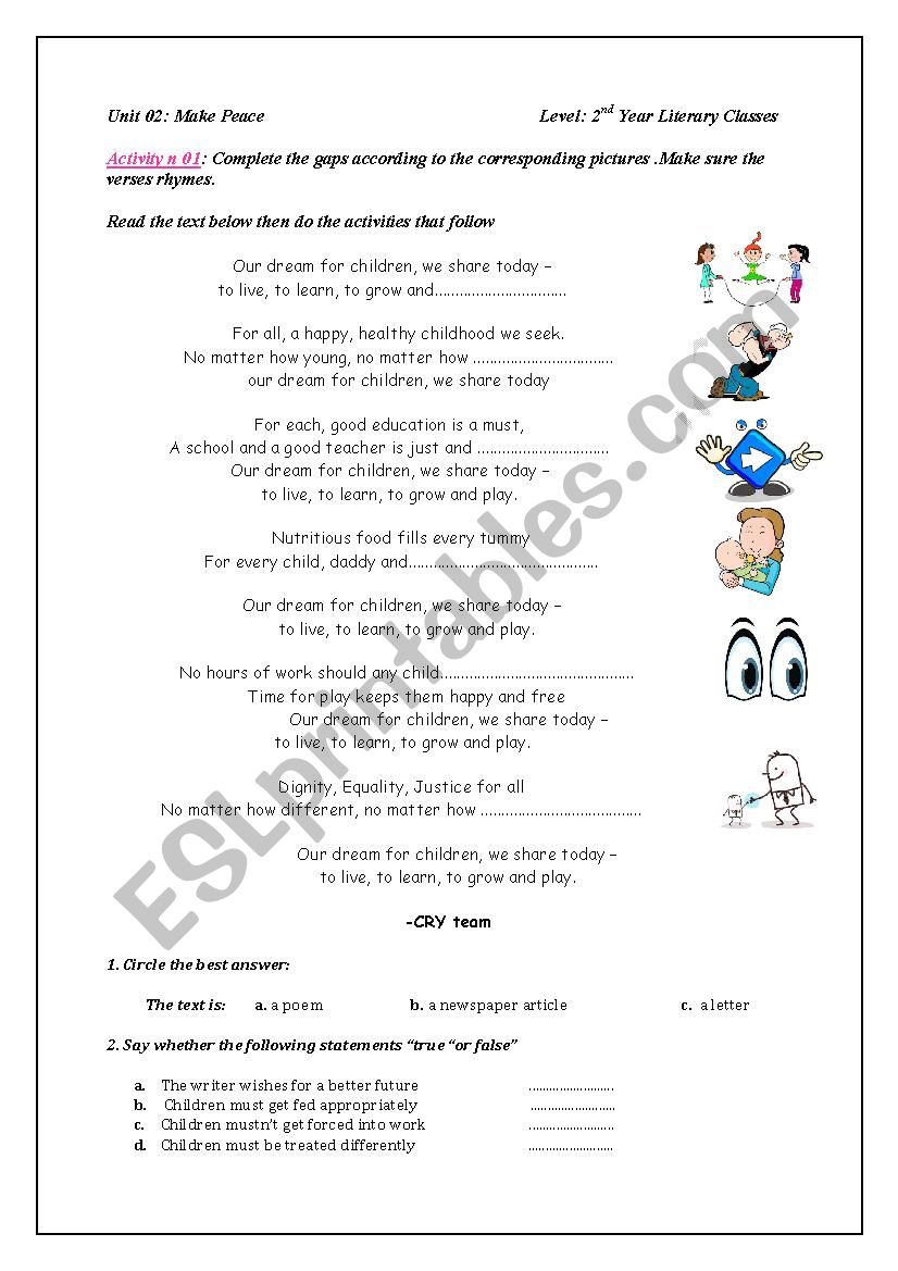 childrenÂ´s rights  worksheet