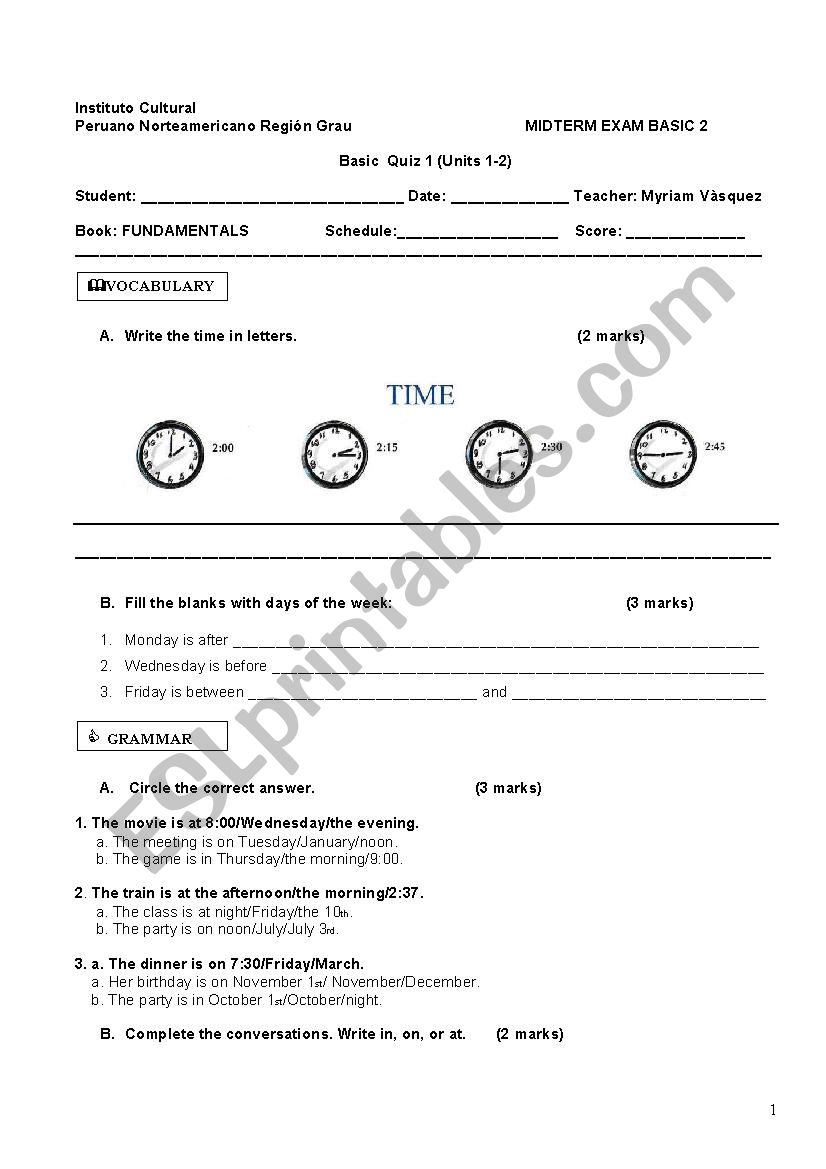 Mid test worksheet