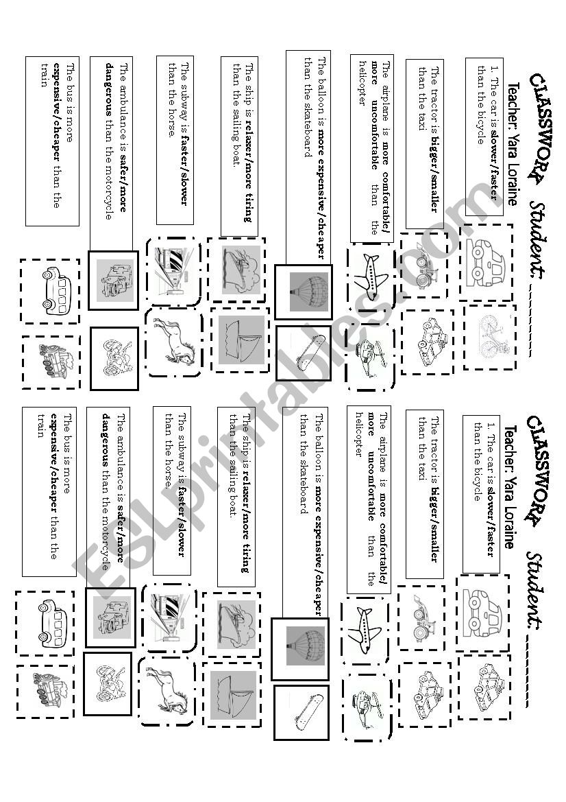 CLASSWORK: USING COMPARATIVE ADJECTIVES WITH TRANSPORTATION