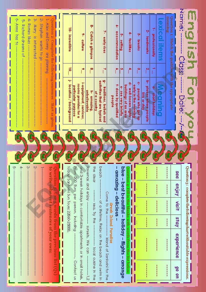 Vocabulary integrated activities