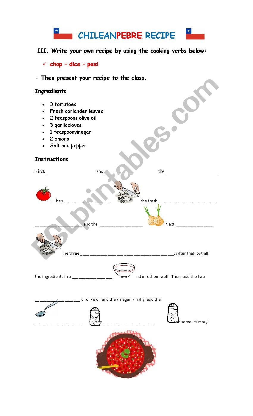 Chilean Pebre Recipe worksheet