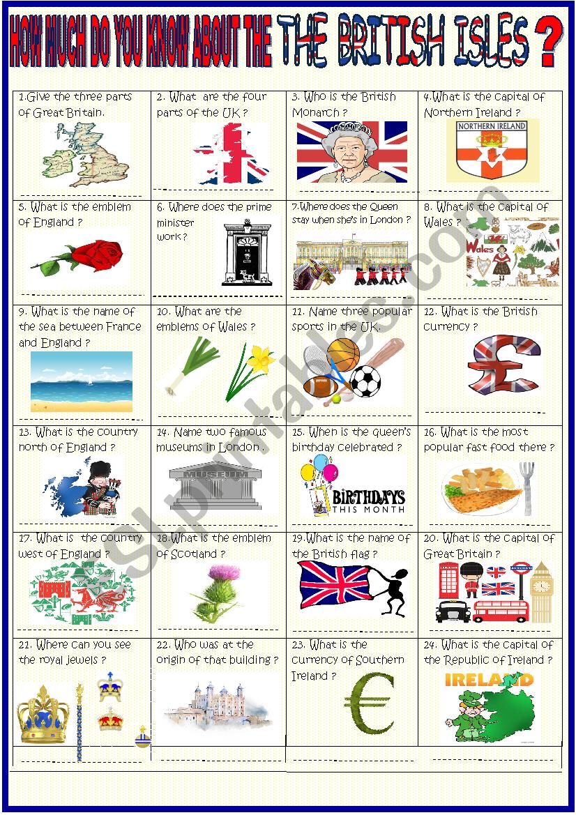 British Isles  36 question quiz with key