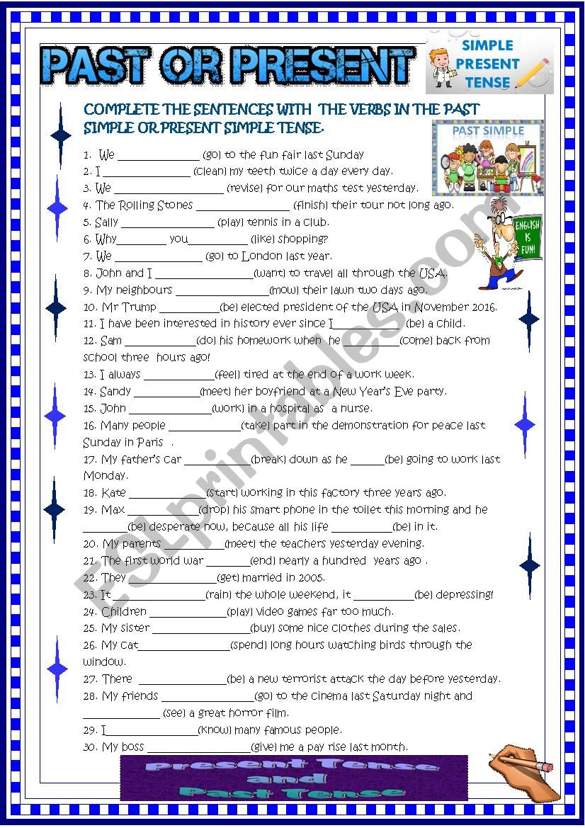 Past or present with key worksheet