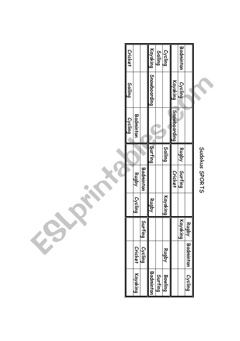 Sports Sudoku worksheet