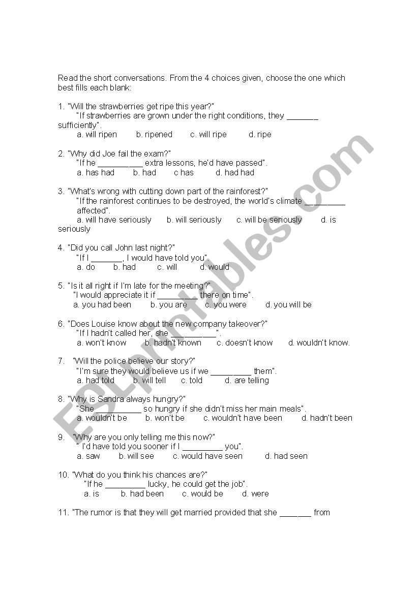 Conditionals Review worksheet