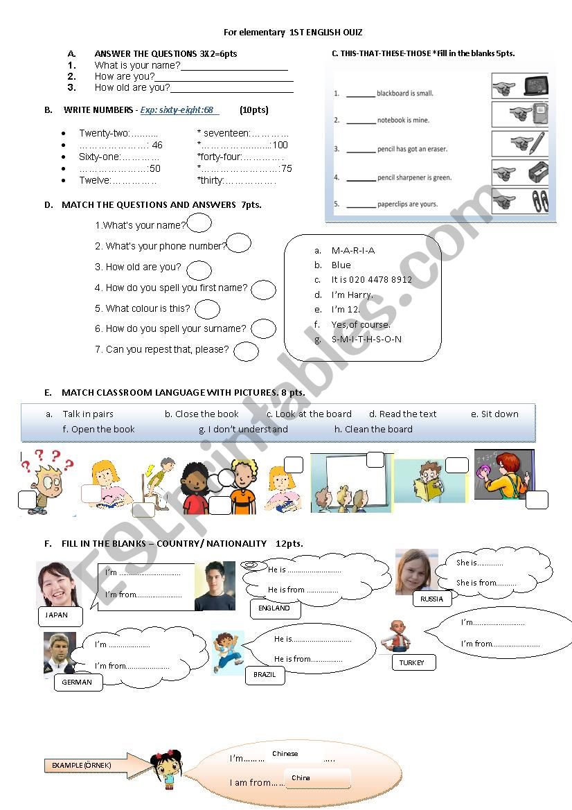 CHECK UP OUIZ worksheet