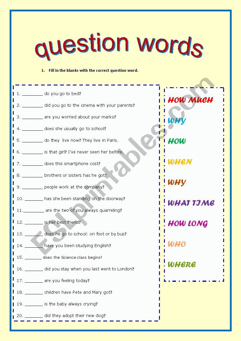 Question words worksheet