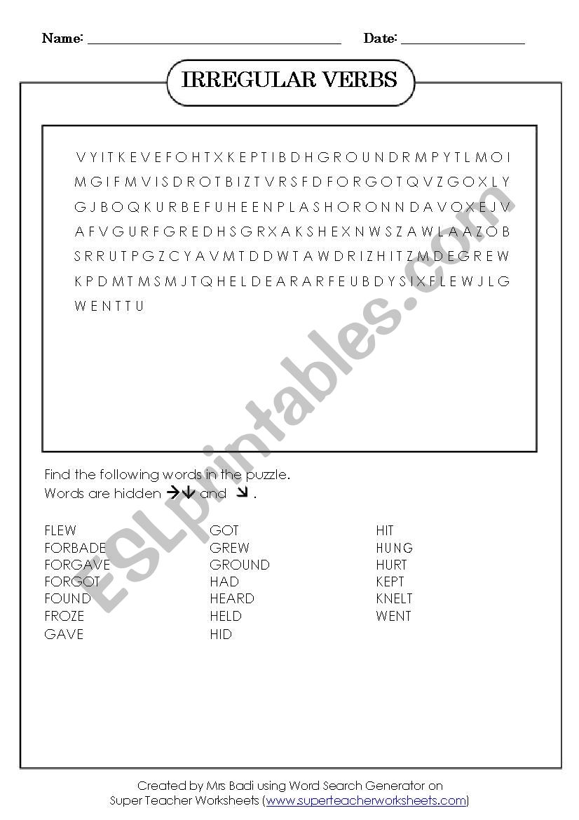 Irregular Verbs n2 worksheet