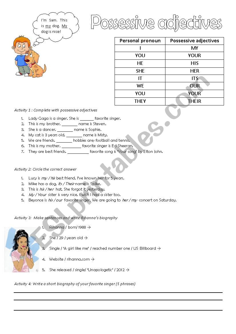 POSSESSIVE ADJECTIVES worksheet