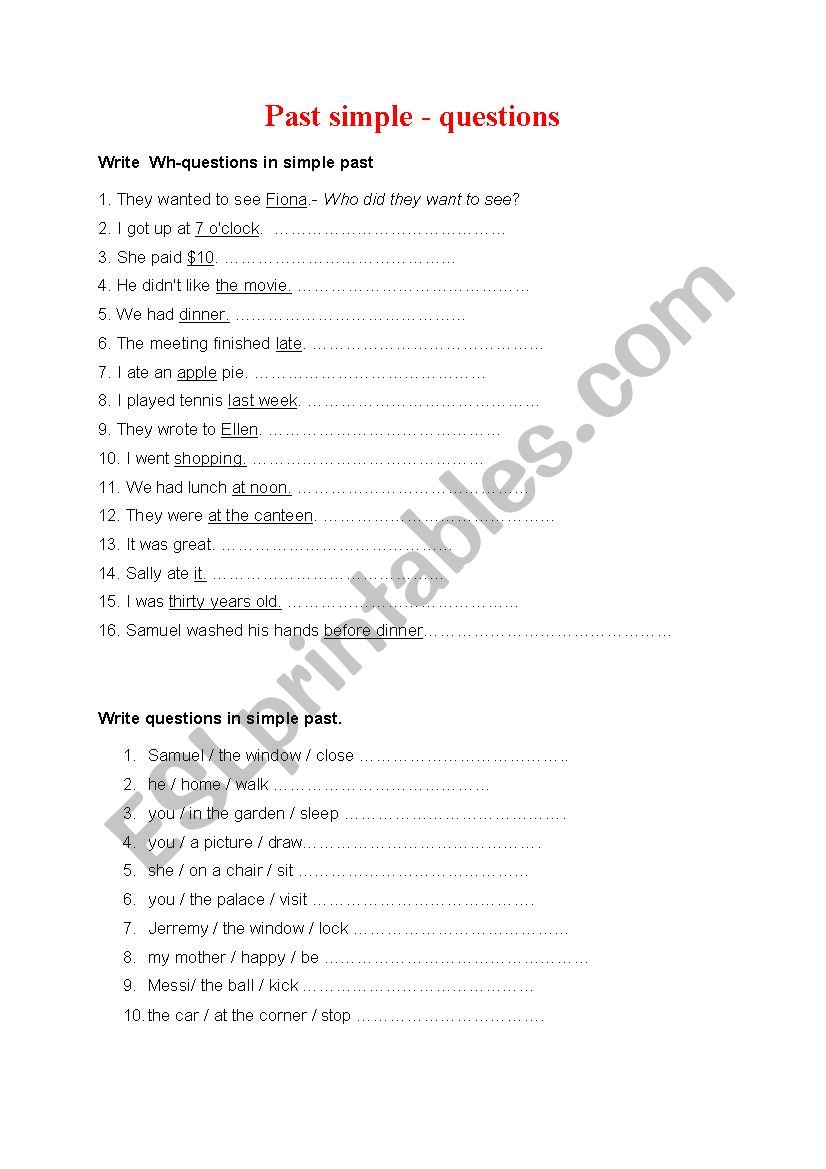 Past simple questions worksheet