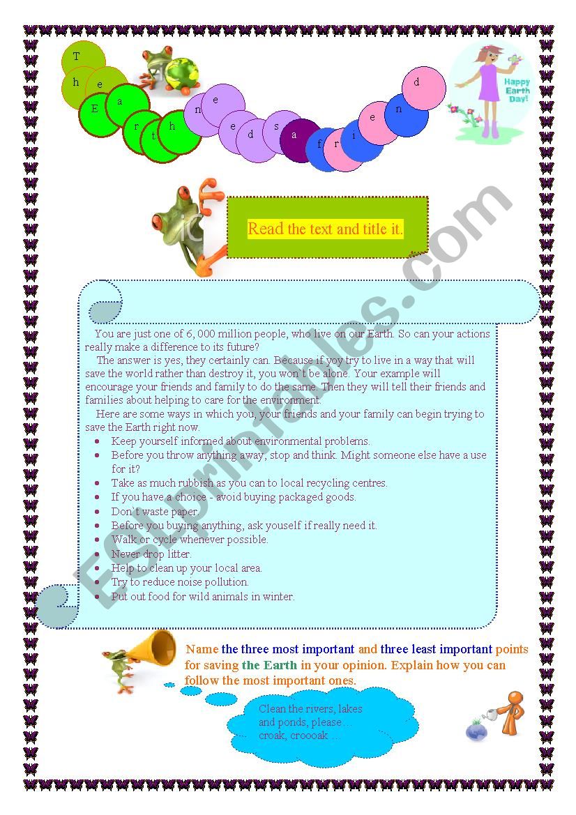 The Earth needs a friend worksheet