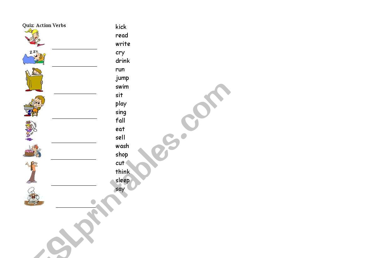 Action Verbs Quiz worksheet