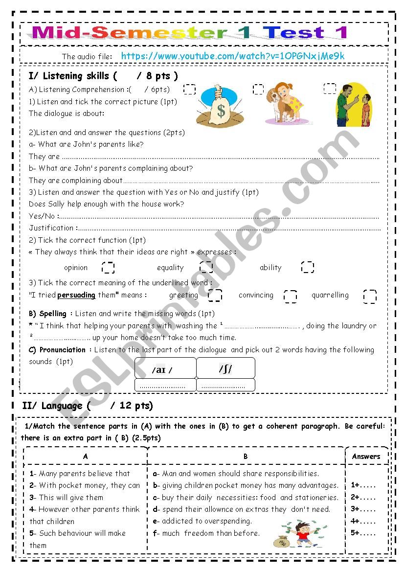 Mid- Semester 1 Test 1 9TH FORM