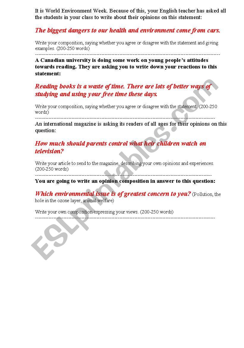 topics for composition worksheet