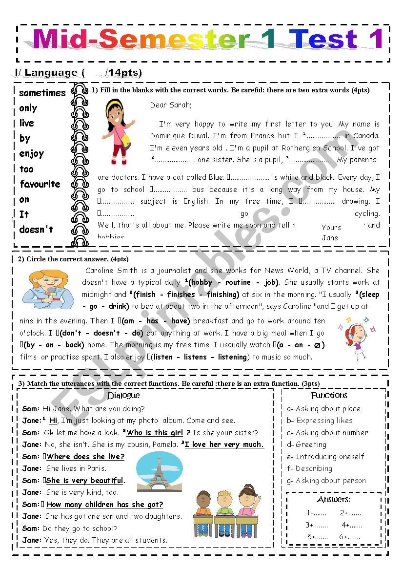 Mid- Semester1Test 1 7TH Form worksheet