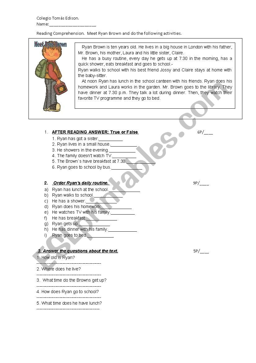 Reading comprehension  worksheet