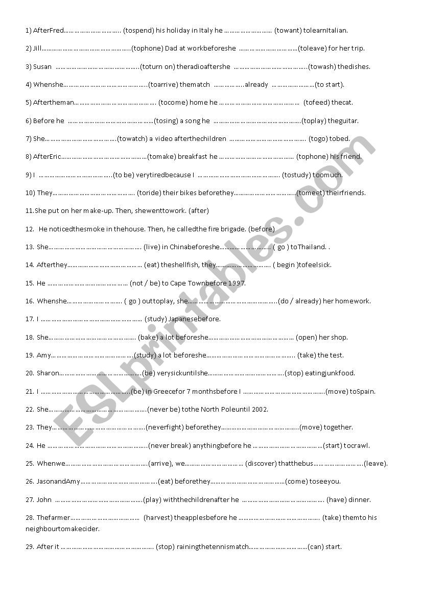 past simple -past perfect ex worksheet