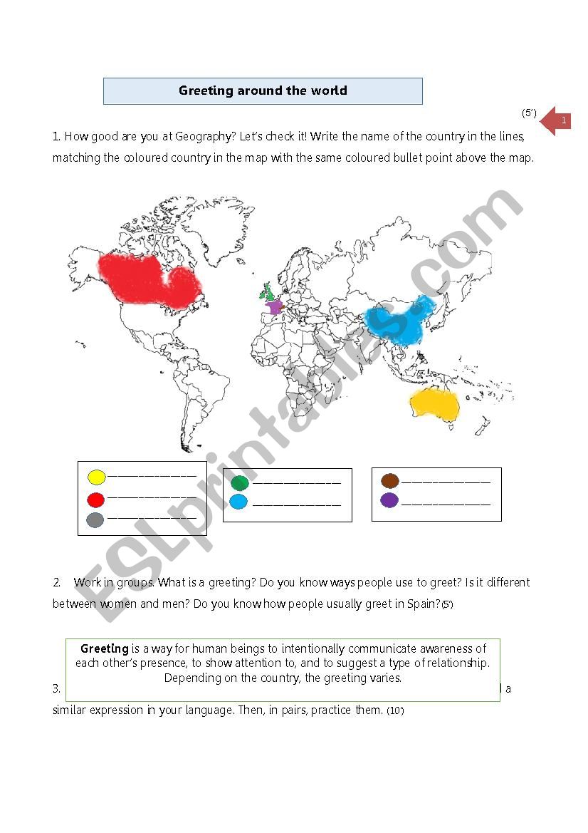 Greetings around the world worksheet