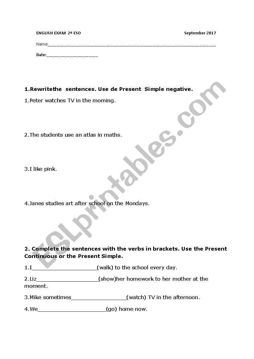 Verb tenses  worksheet