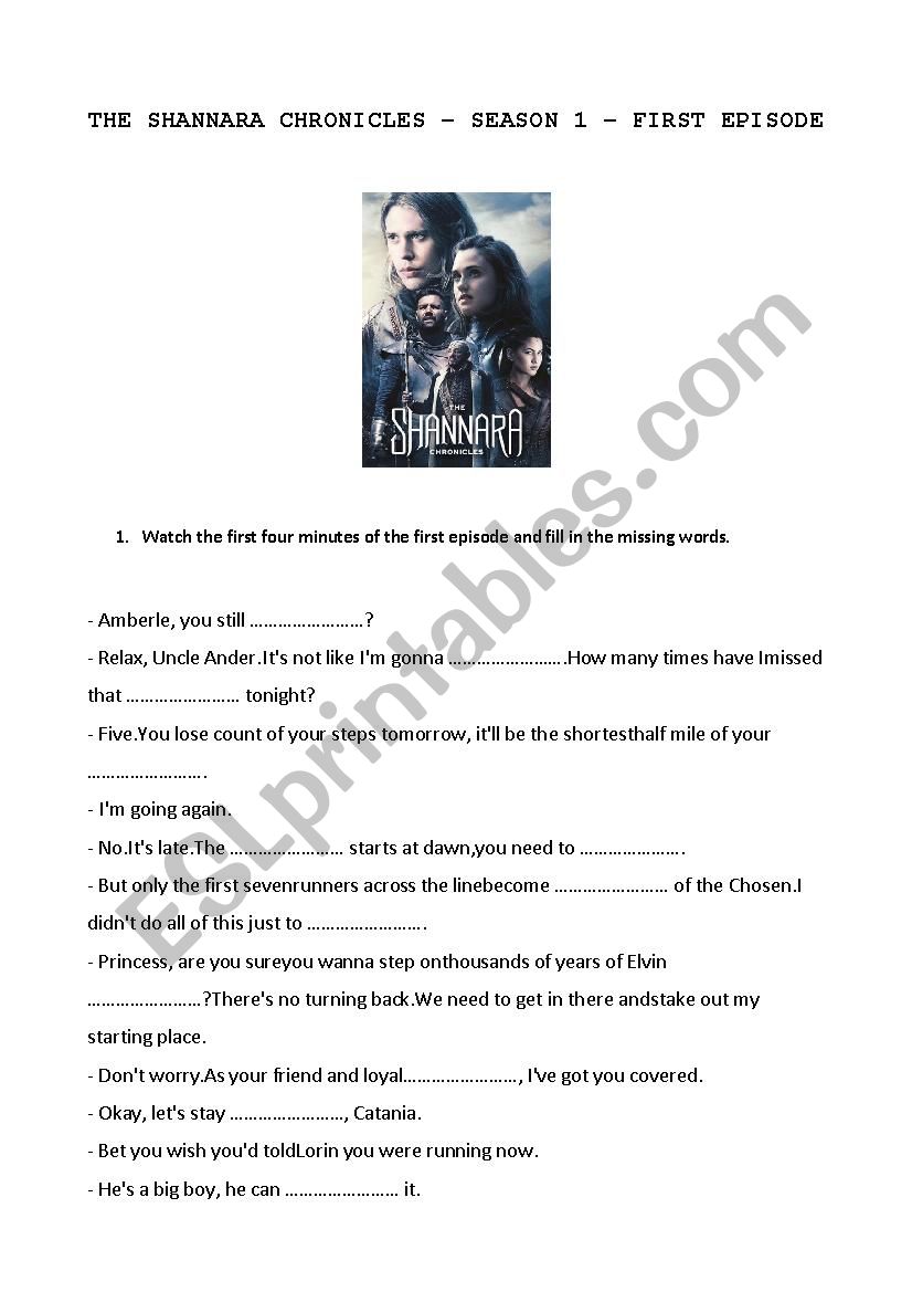 The Shannara Chronicles worksheet