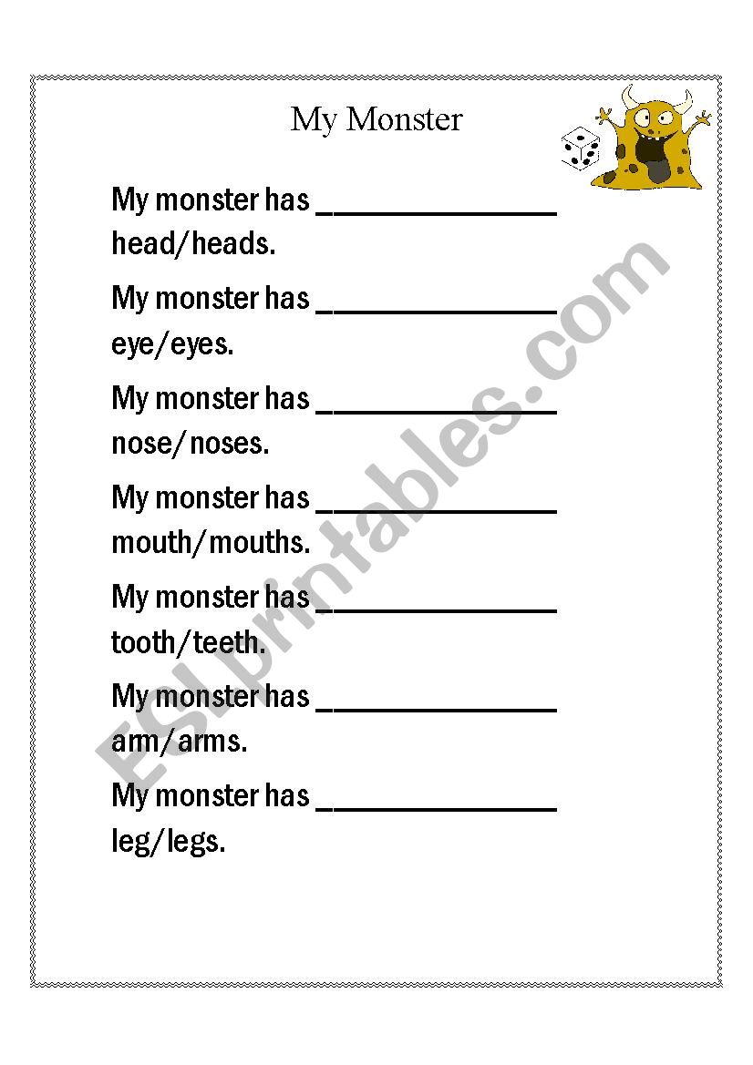 Roll a Monster worksheet