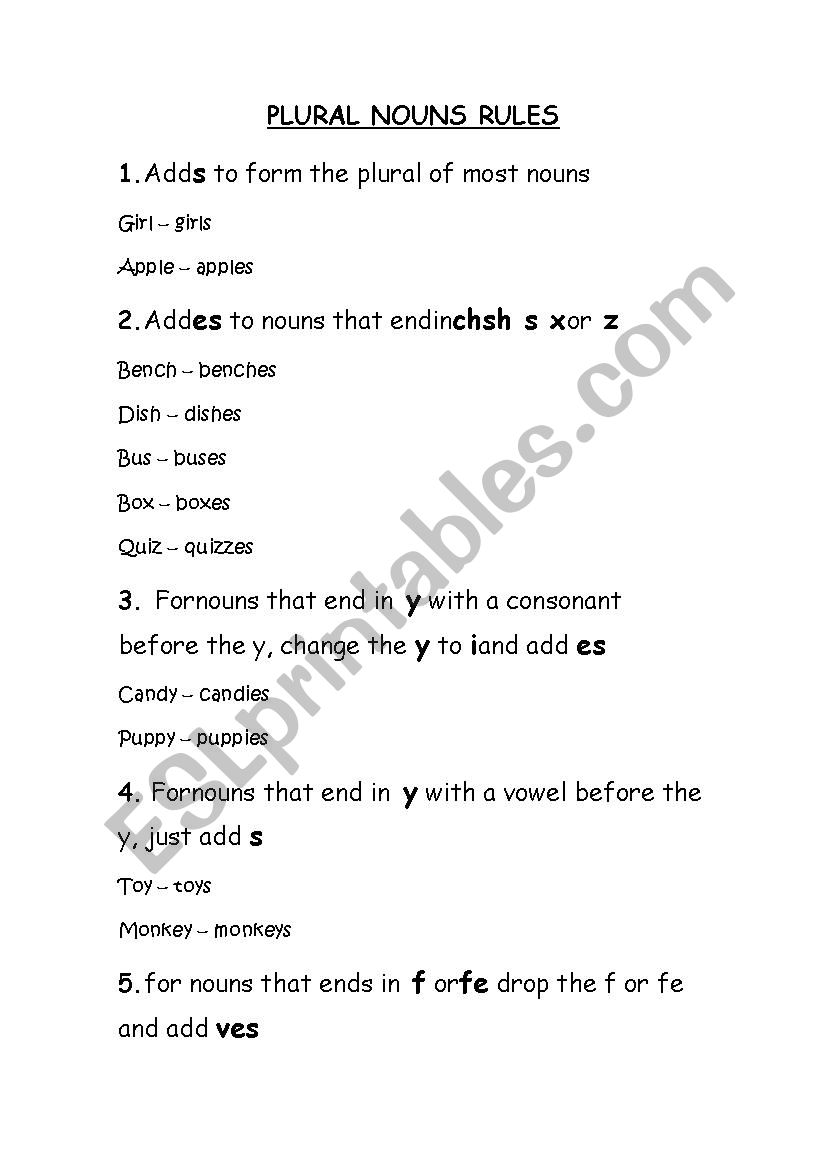 plural noun rules worksheet