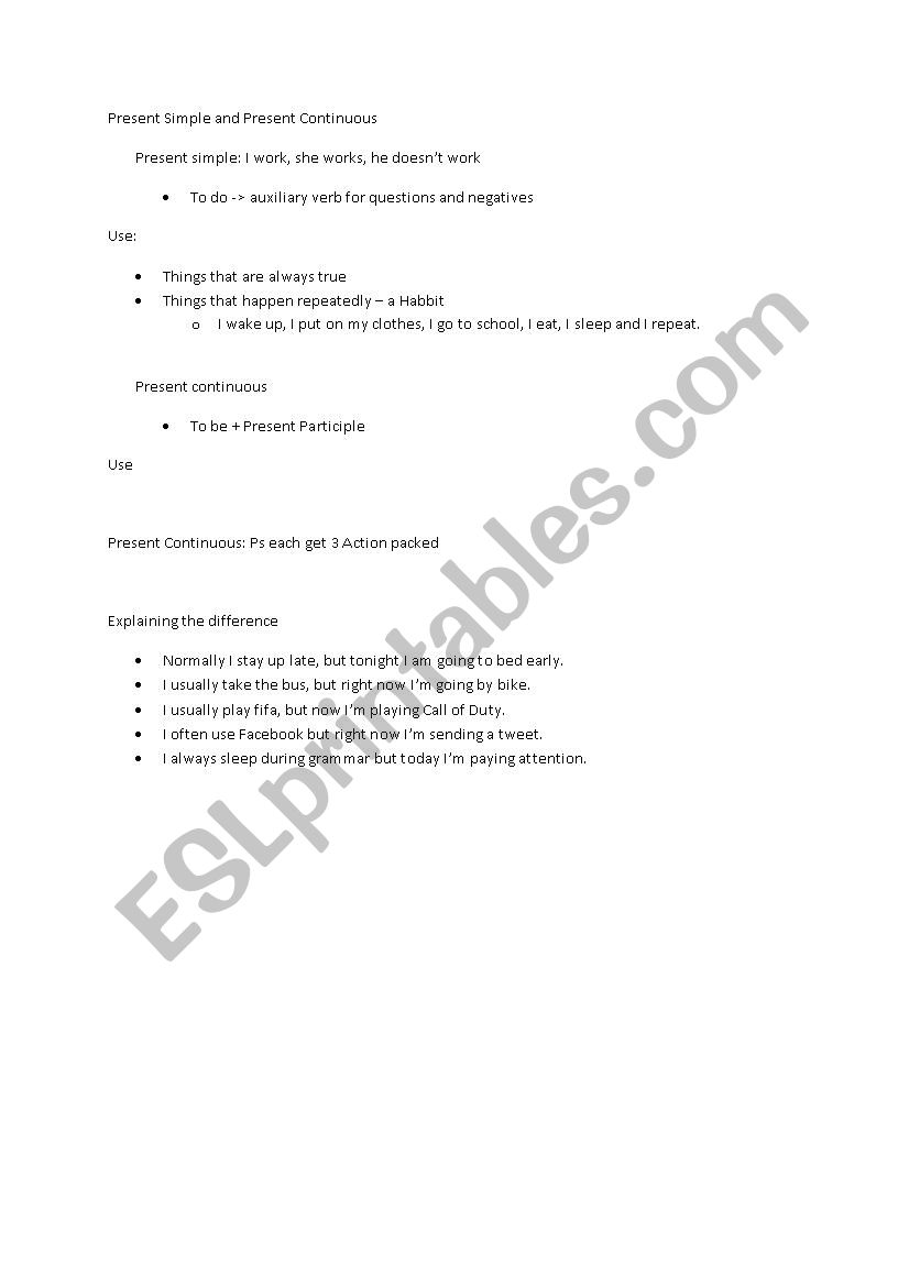 Present Continuous worksheet