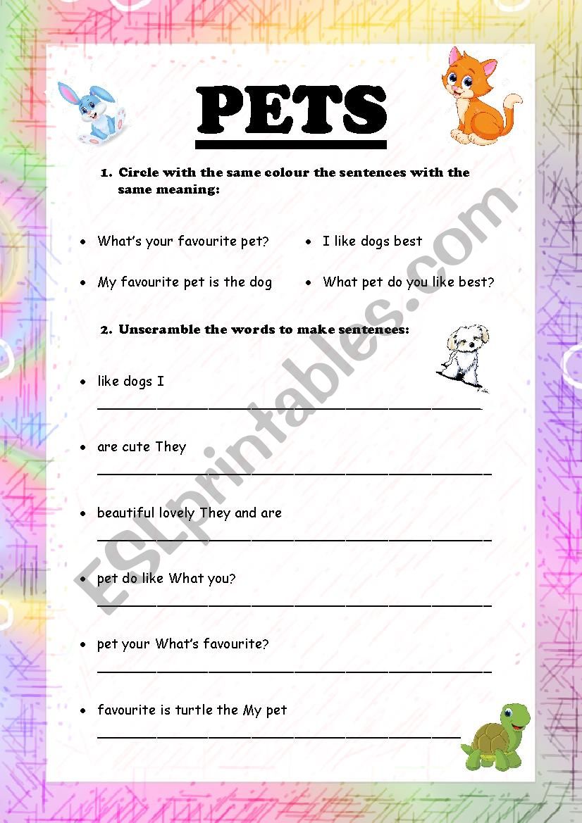 Pets worksheet