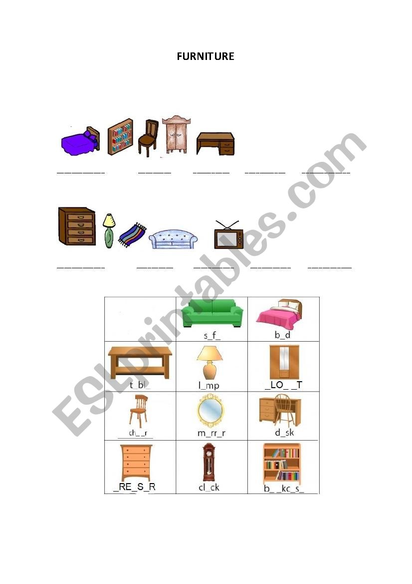 Furniture worksheet