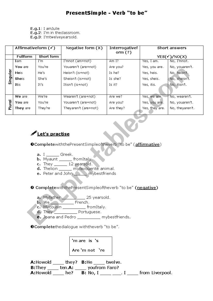 Present simple verbs 