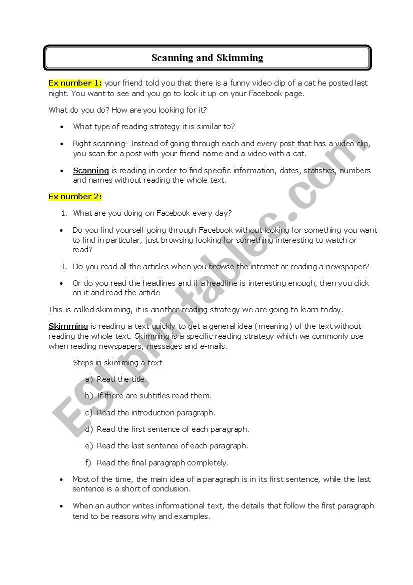 Skimming Vs Scanning explanation 